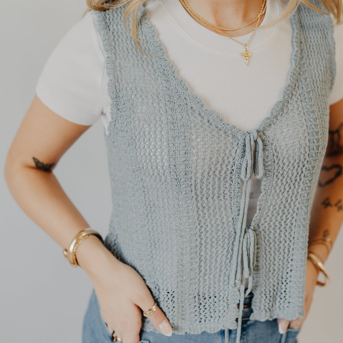 Be Cool | Crochet Knit Vest | Dusty Blue