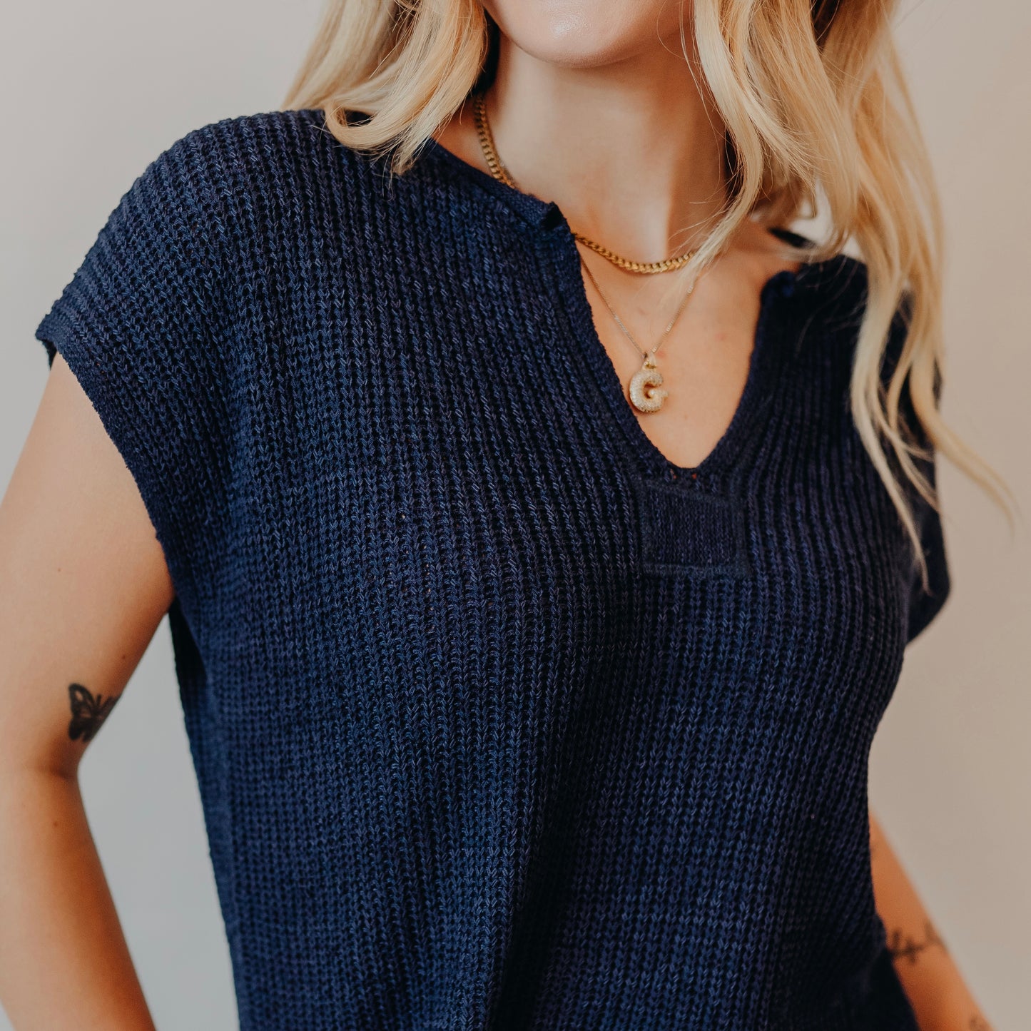 Blu Pepper | Split Neck Pullover | Navy