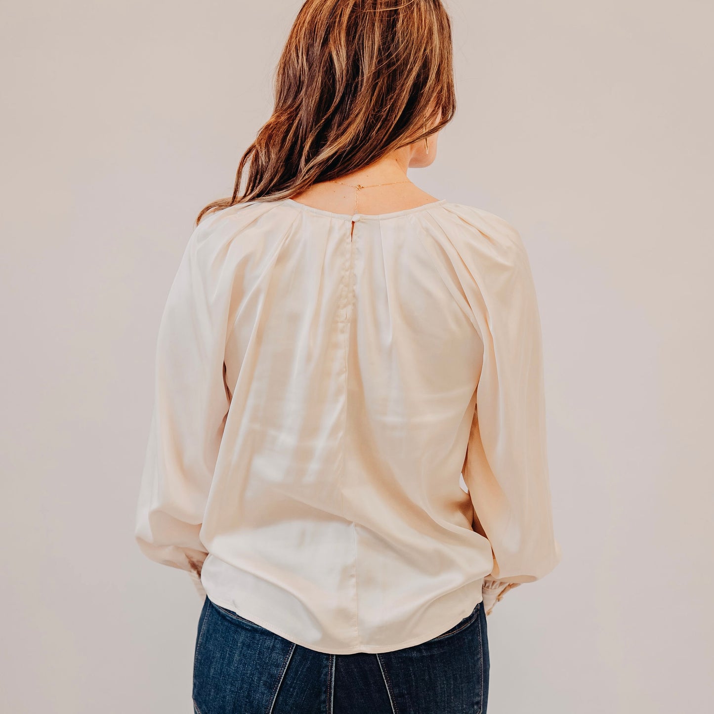 Satin Bishop Sleeve Top | Champagne