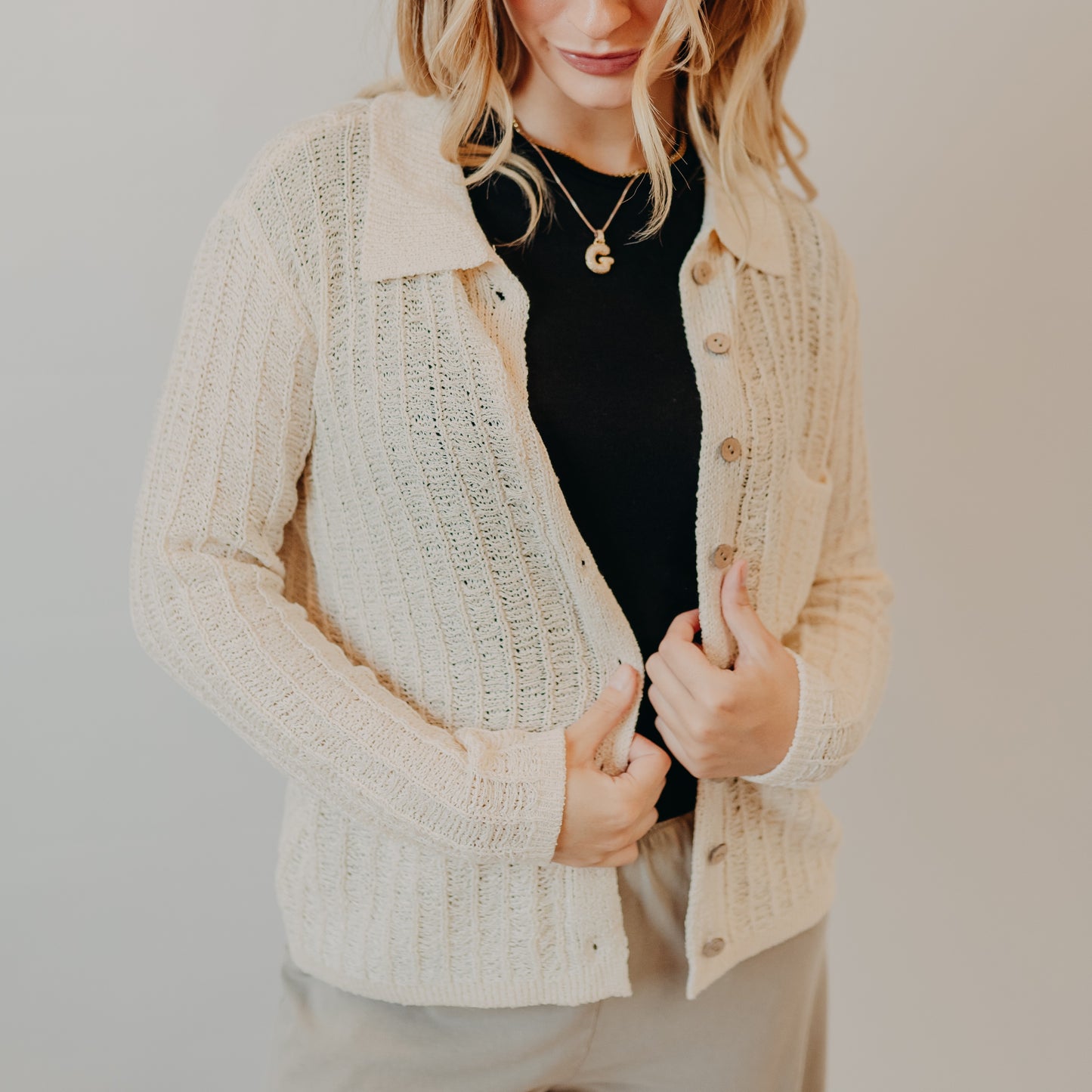 Be Cool | Textured Button Up Cardigan | Ivory