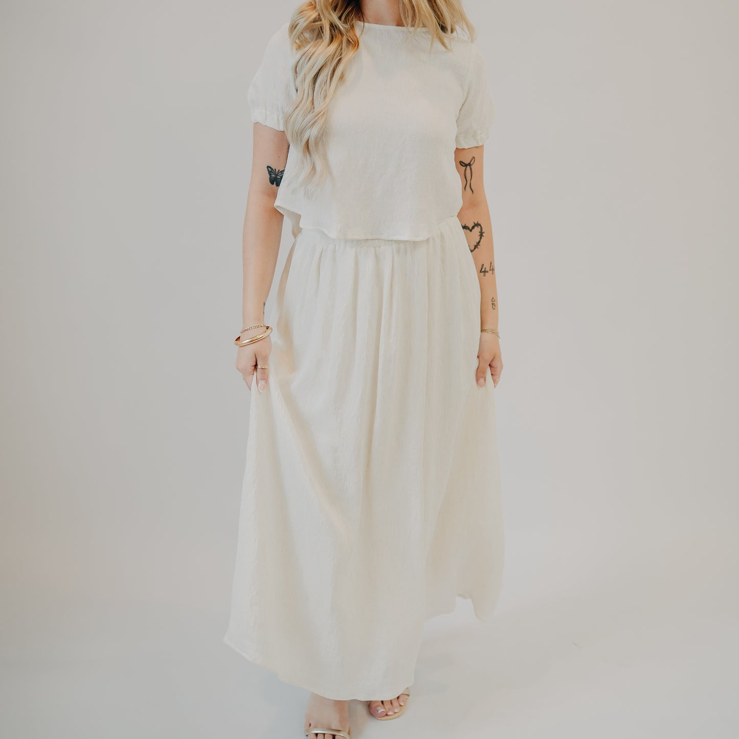 Blu Pepper | Puff Sleeve Back Tie Shirt | Natural