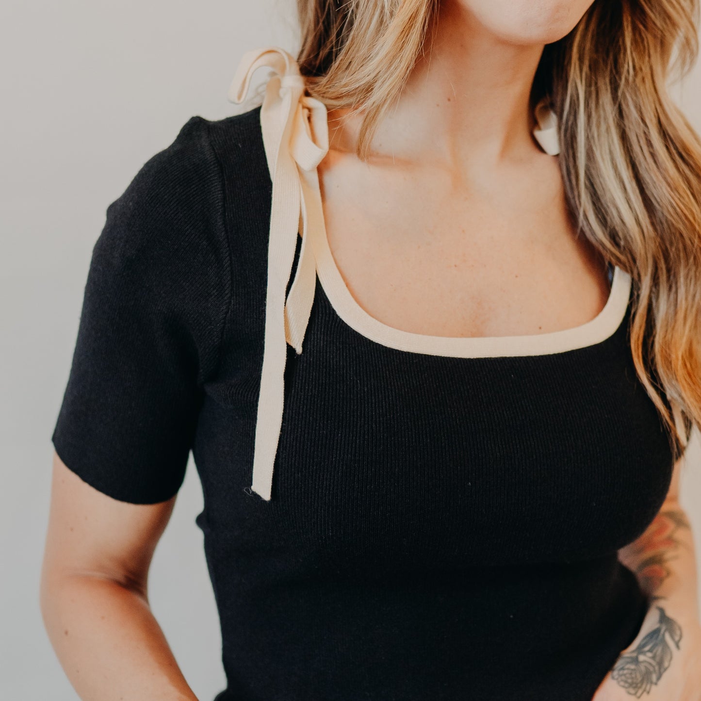 Wishlist | Square Neck Ribbed Top | Black Cream