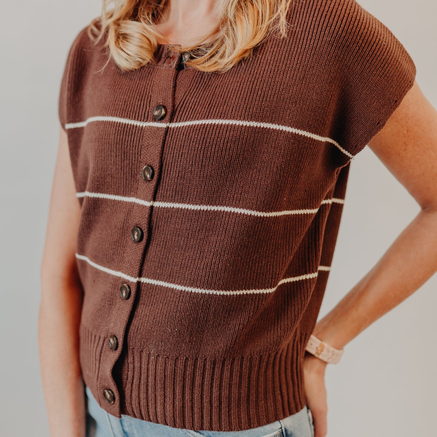 Blu Pepper | Striped Button-Down Cardigan | Chocolate