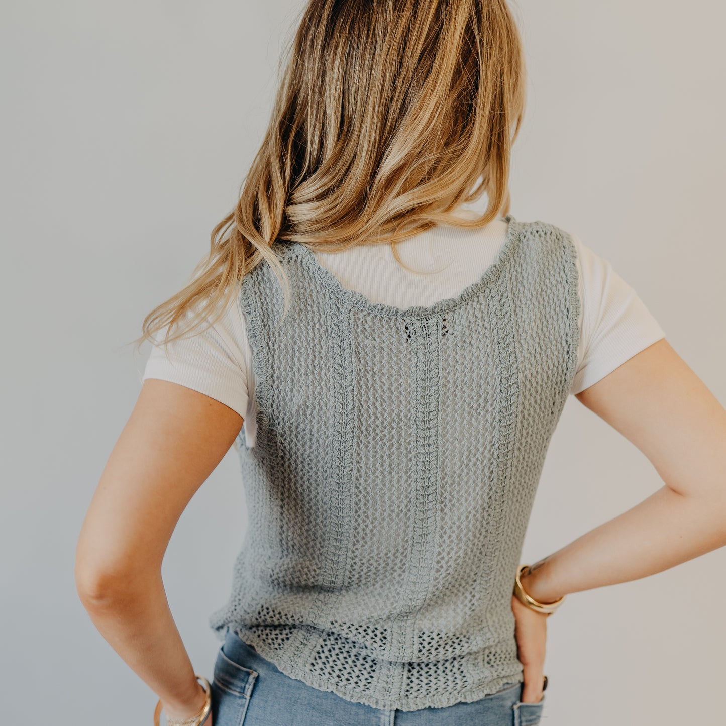 Be Cool | Crochet Knit Vest | Dusty Blue
