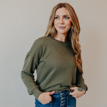 Staccato | Wide Neck Oversized Terry Top | Dk Green