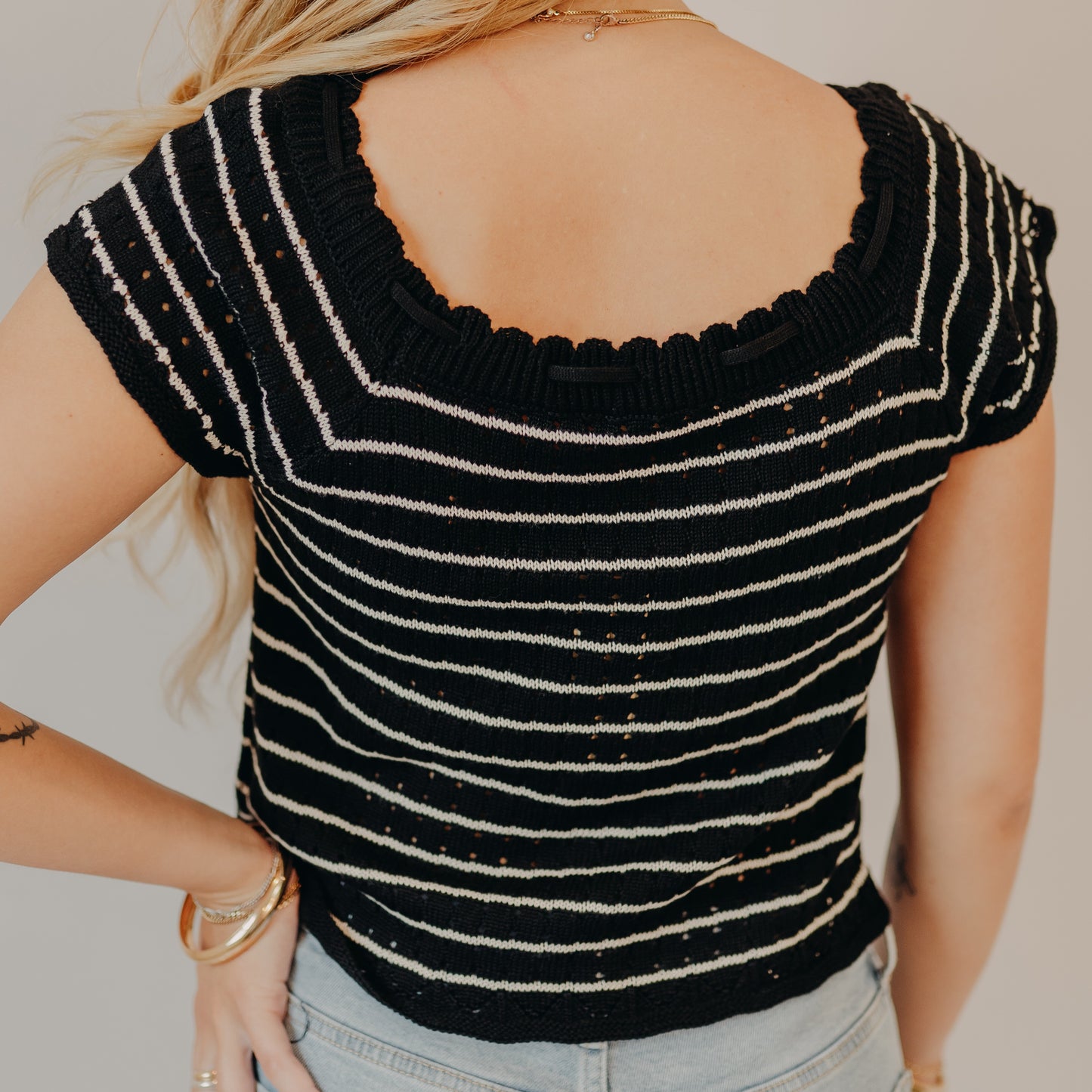 Doe & Rae | Vintage Inspired Striped Top | Black