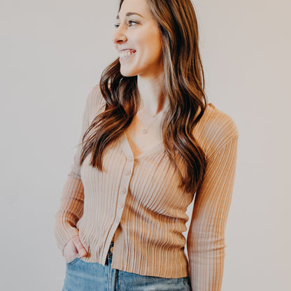 Semi Sheer V Neck Cardigan | Light Khaki