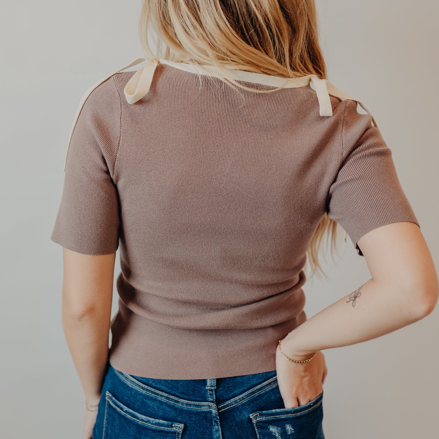 Wishlist | Suare Neck Ribbed Top | Mushroom White