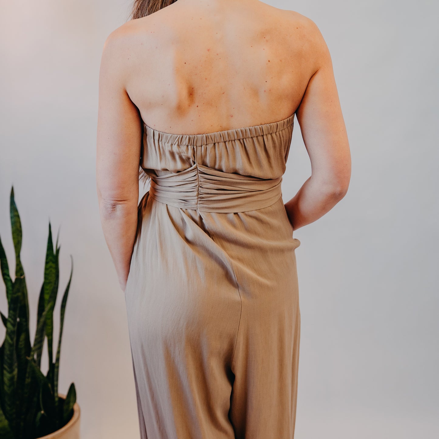Fun2Fun | Front Tie Tube Jumpsuit | Taupe