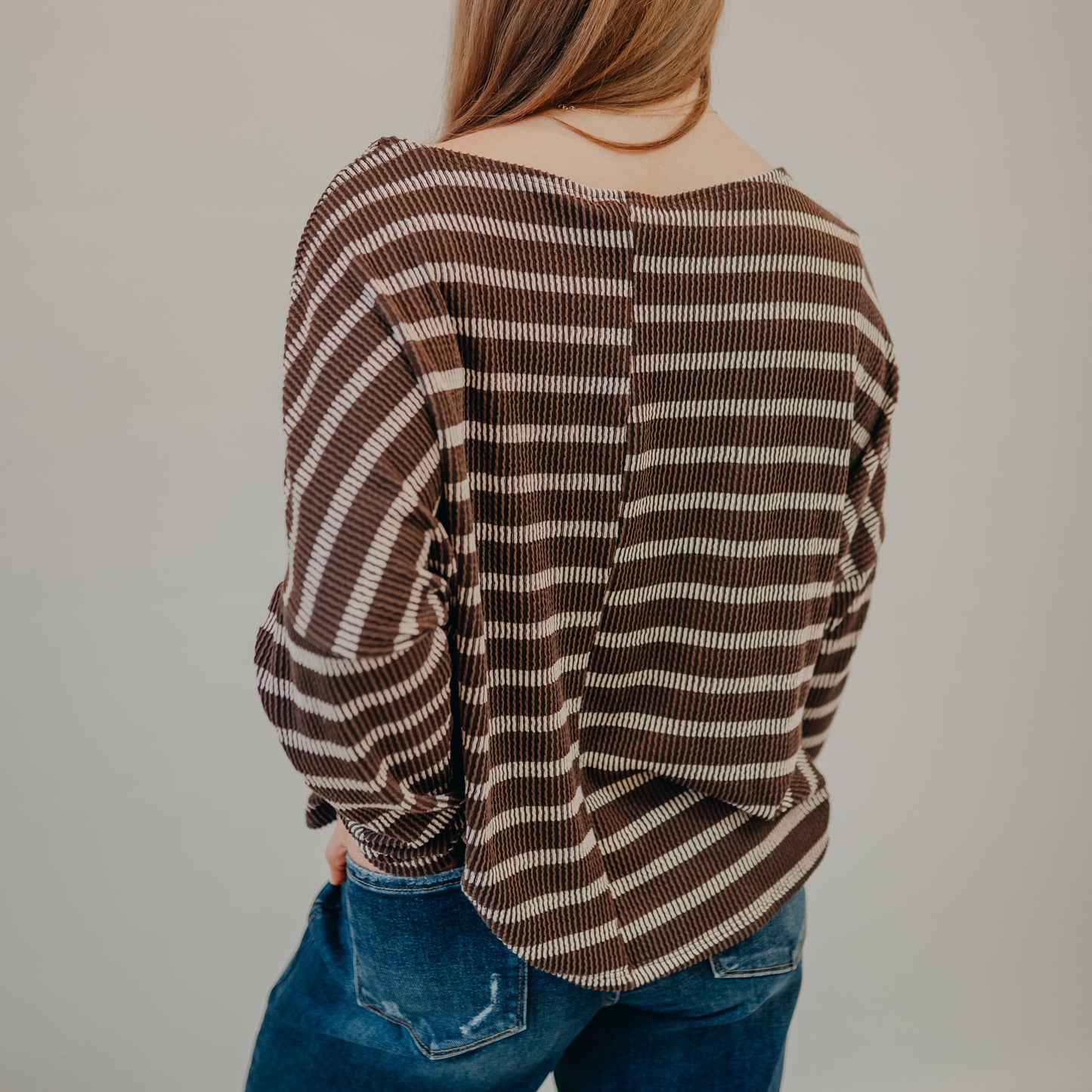 Gilli | Round Neck Long Sleeve Stripe Top | Brown Cream