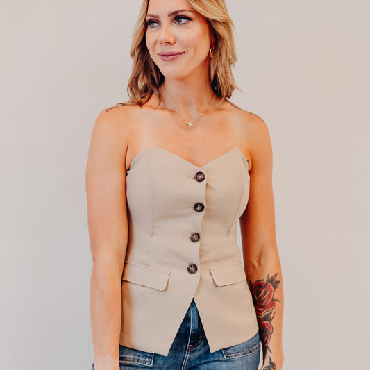 Sweetheart Neck Button Down Top | Taupe