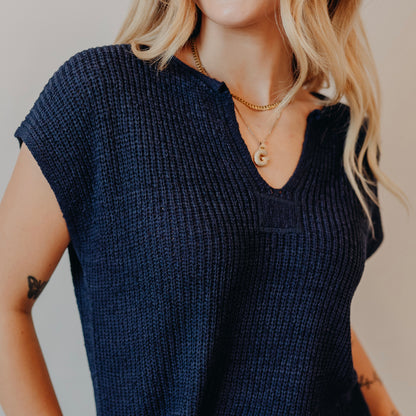 Blu Pepper | Split Neck Pullover | Navy