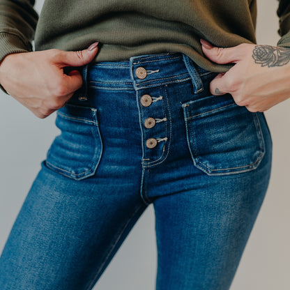 Vervet | Mid Rise Flare w/Patch Trouser Hem | Gleefully