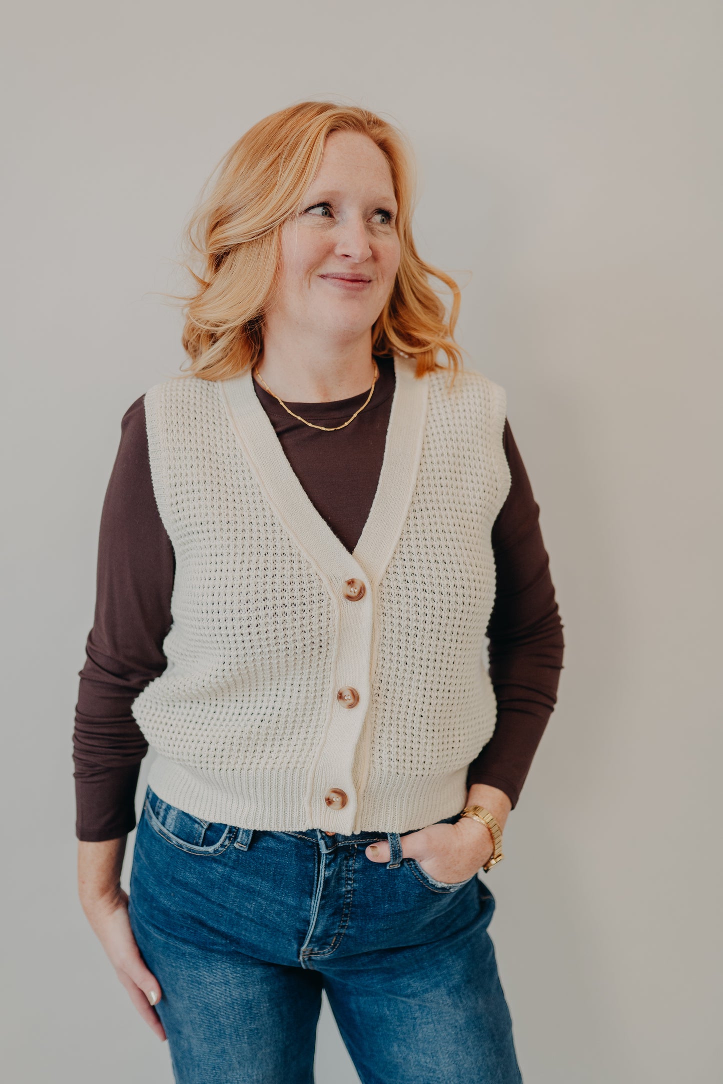 Be Cool | Waffle Knit Button Sweater | Cream