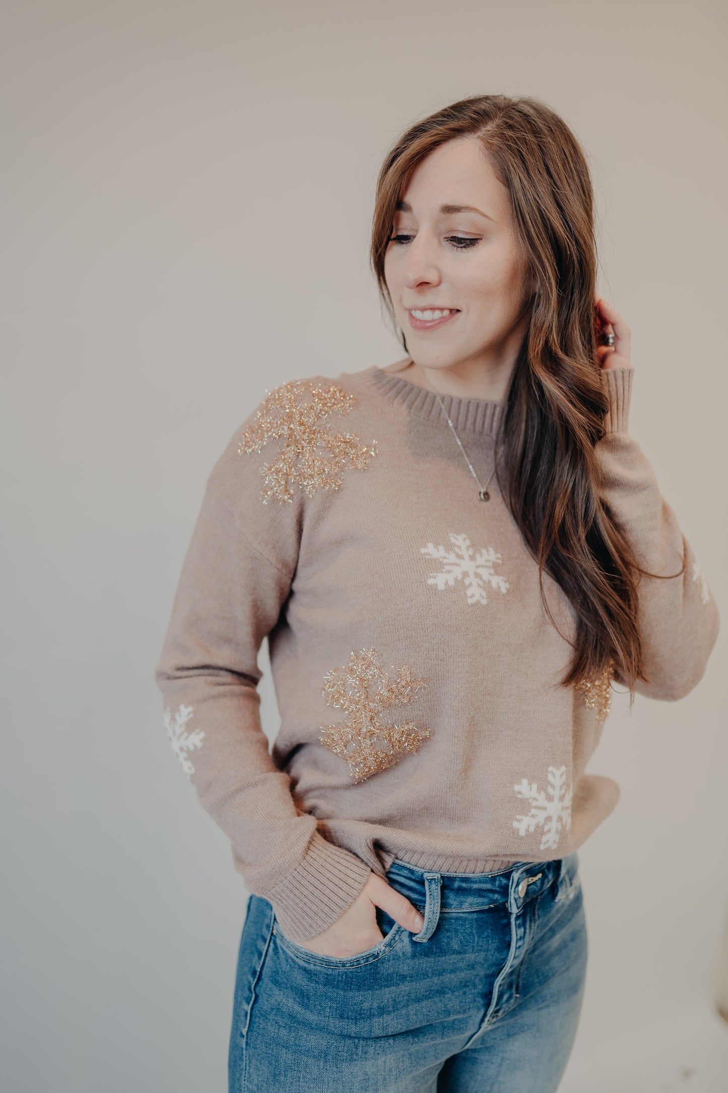 Staccato | Winter Snowflake Holiday Pullover | Mocha
