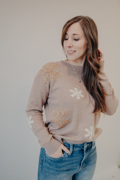 Staccato | Winter Snowflake Holiday Pullover | Mocha