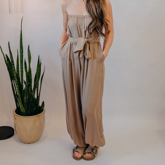Fun2Fun | Front Tie Tube Jumpsuit | Taupe