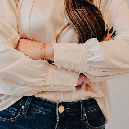 Satin Bishop Sleeve Top | Champagne
