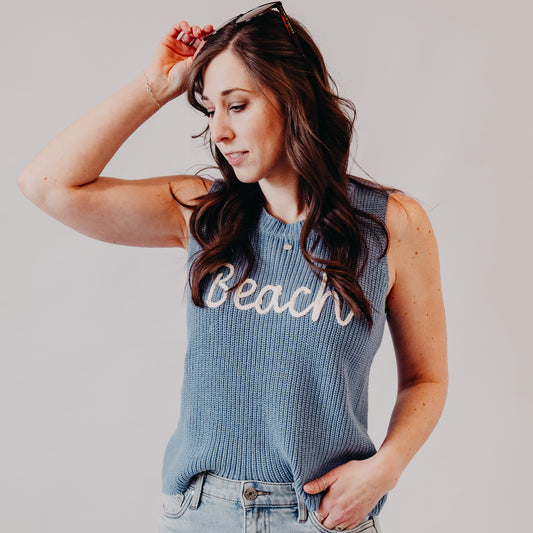 Doe & Rae | 'Beach" Sweater Tank | Lt Blue