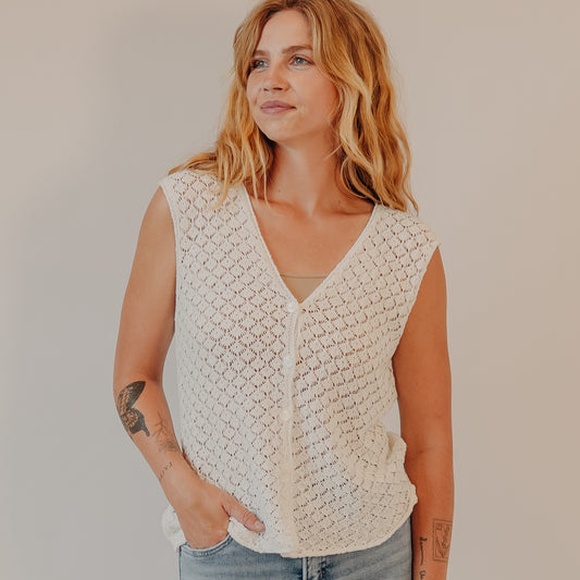 Be Cool | Button Up V-Neck Tank | Off White