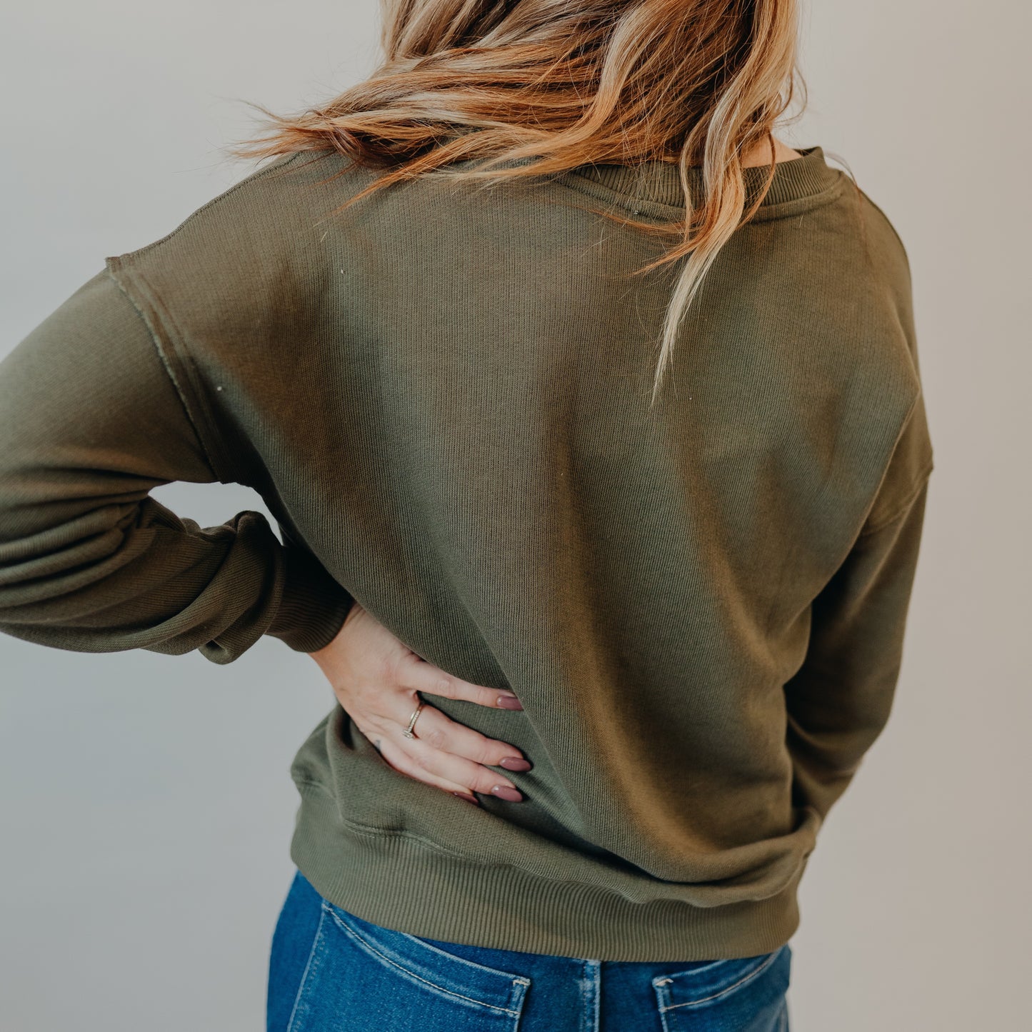 Staccato | Wide Neck Oversized Terry Top | Dk Green