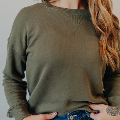 Staccato | Wide Neck Oversized Terry Top | Dk Green