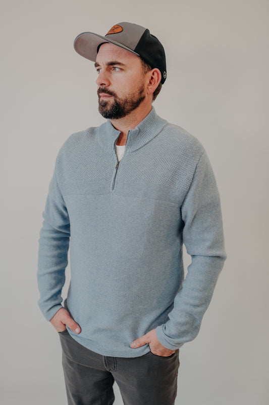 Flag & Anthem | Henryville 1/4 Zip Mock Sweater | Lt Blue Heather