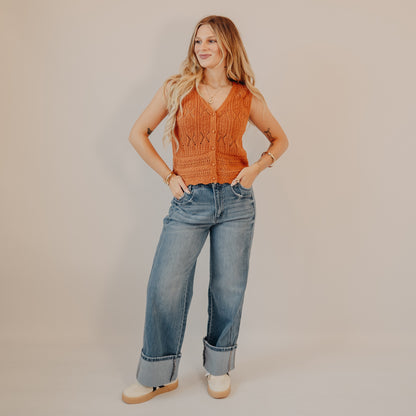 Vervet | Super High Rise Cuffed Baggy Wide | Dark Denim