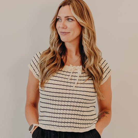 Doe & Rae | Vintage Inspired Striped Top | Cream