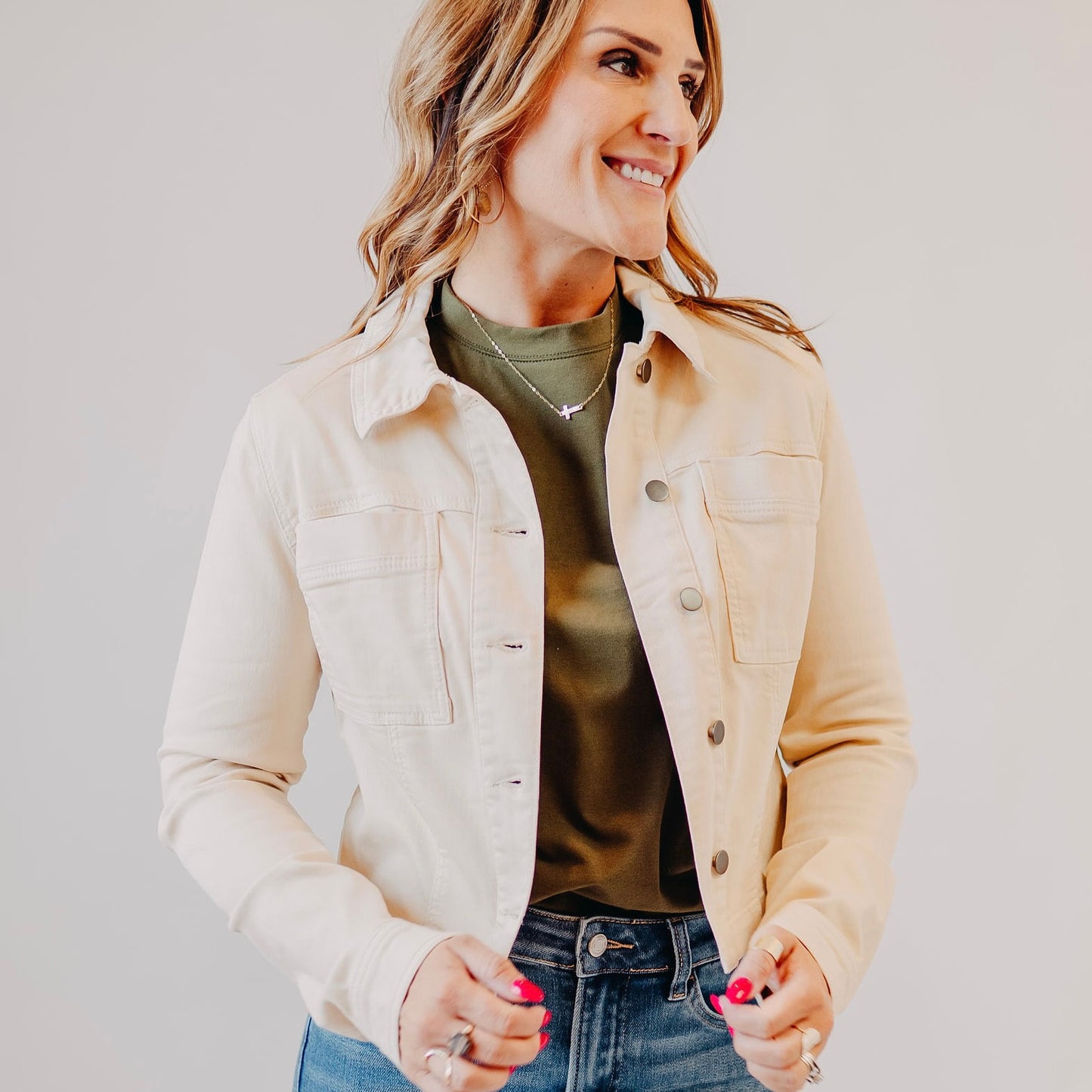 KUT | Matilda Crop Trucker Jacket | Beige