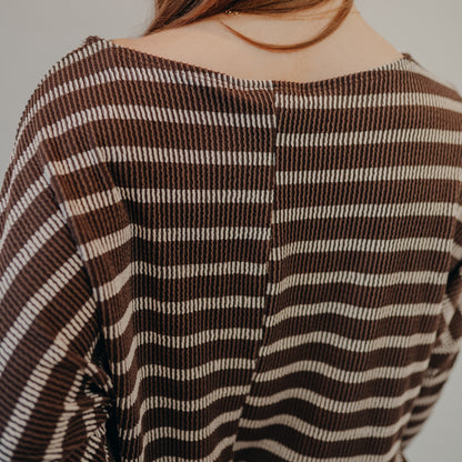 Gilli | Round Neck Long Sleeve Stripe Top | Brown Cream