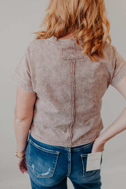 Blu Pepper | Washed Extended Shoulder Top | Cocoa