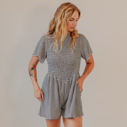 Doe & Rae | Drop Waist Wide Leg Romper | Black