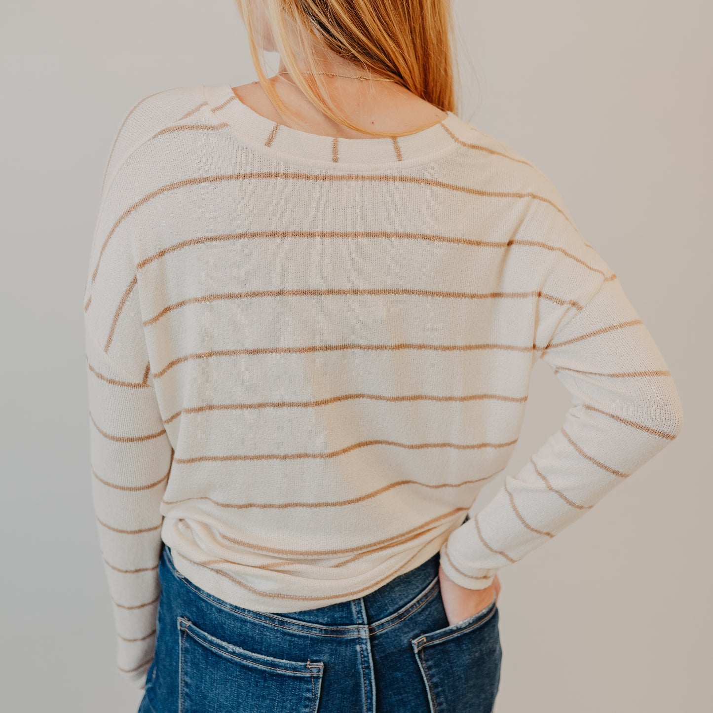 Blu Pepper | Striped V-Neck Drop Shoulder Top | Cream