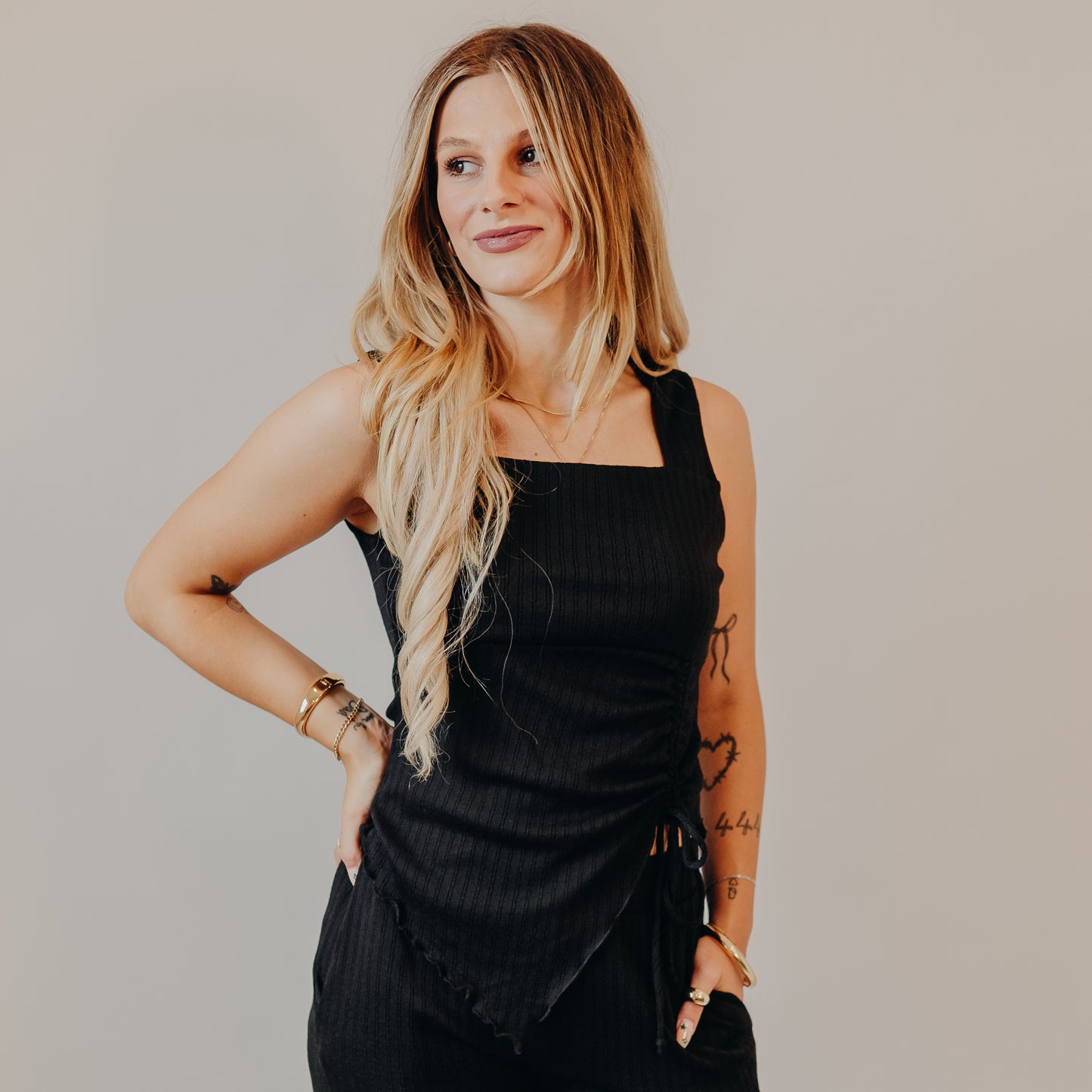 Gilli | Side Tie Sleeveless Top | Black