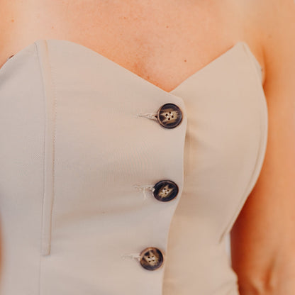 Sweetheart Neck Button Down Top | Taupe