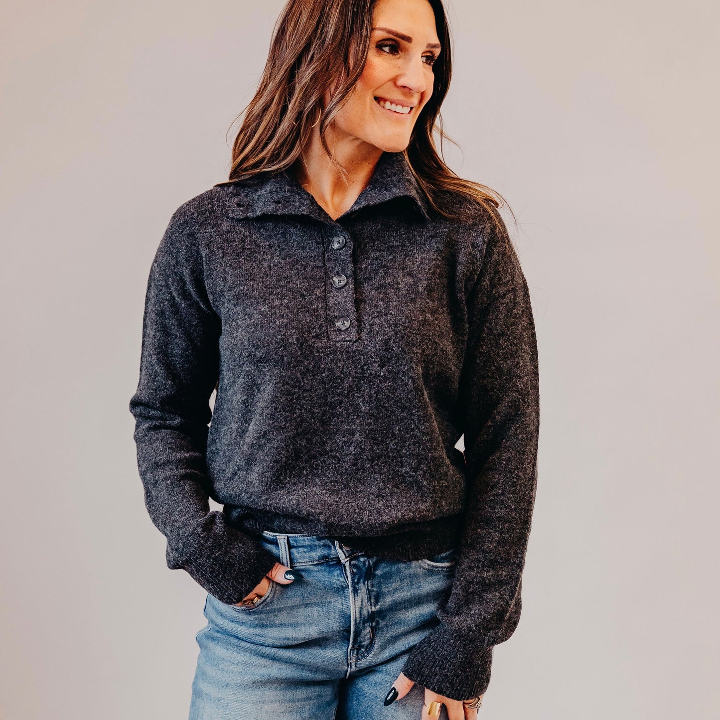 The Normal Brand | Marianna Popover Sweater | Charcoal