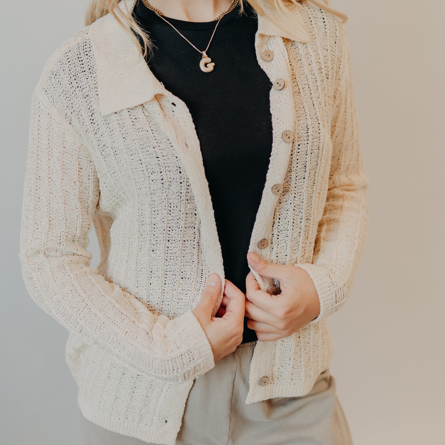 Be Cool | Textured Button Up Cardigan | Ivory