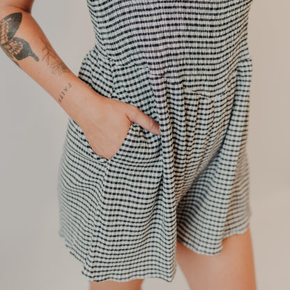 Doe & Rae | Drop Waist Wide Leg Romper | Black