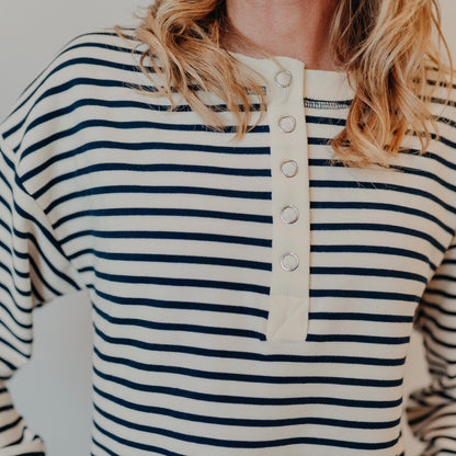 Blu Pepper | Striped Henley Top | Navy