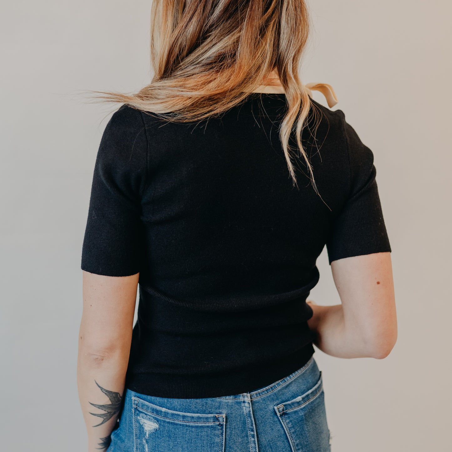 Wishlist | Square Neck Ribbed Top | Black Cream