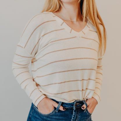 Blu Pepper | Striped V-Neck Drop Shoulder Top | Cream