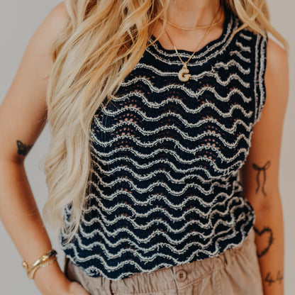 Blu Pepper | Wavy Pattern Sweater | Navy Multi