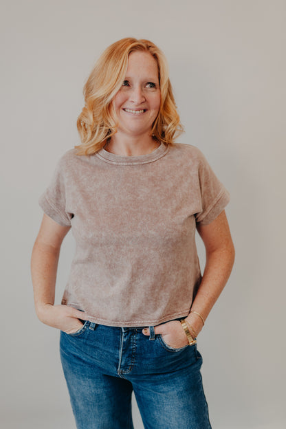 Blu Pepper | Washed Extended Shoulder Top | Cocoa