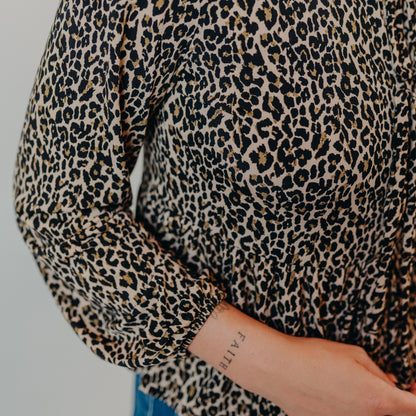 Gilli | Front Tie Leopard Top | Taupe Black