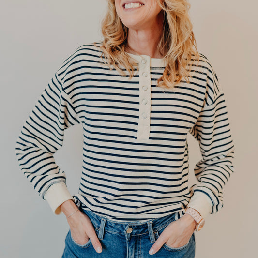 Blu Pepper | Striped Henley Top | Navy