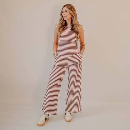 Blu Pepper | Stripe Wide Leg Lounge Pants | Burgundy