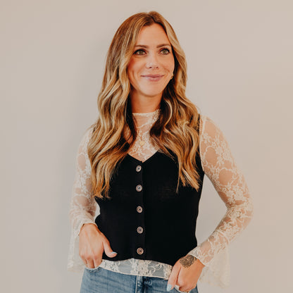 Blu Pepper | Sleeveless Cropped Vest | Black