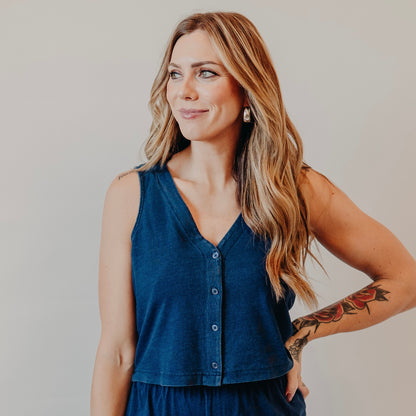 Z Supply | Solace Jersey Denim Top | Indigo