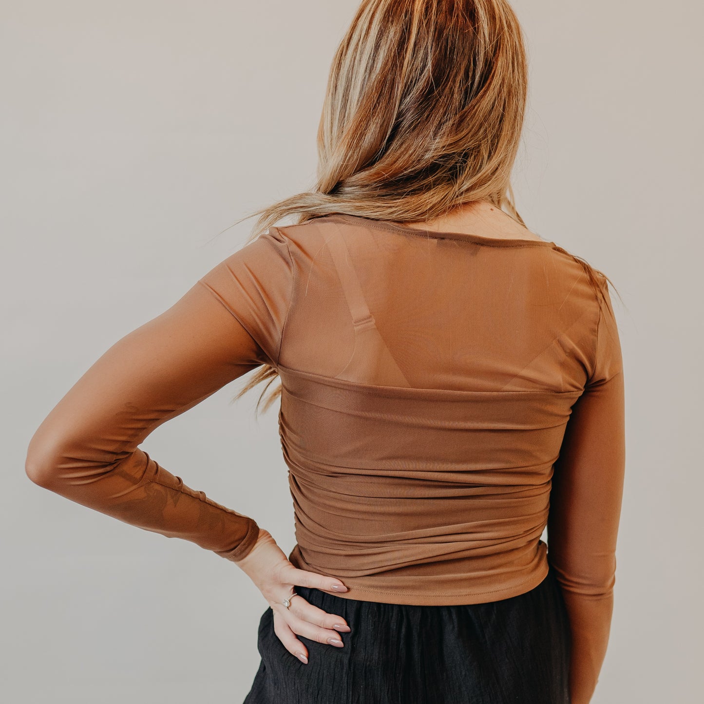 Blu Pepper | Ruched Waist Square Neck Top | Brown